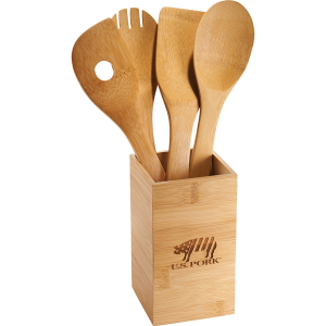 FSC Bamboo 4-piece Kitchen Tool Set and Canister